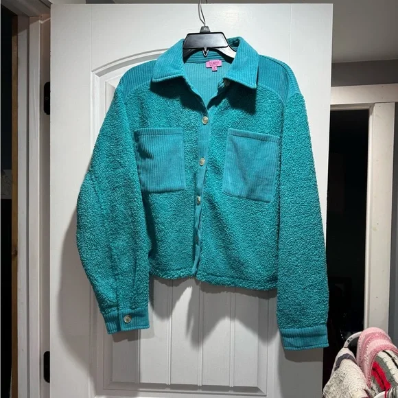 Francesca’s Turquoise Ribbed Shacket - Picture 2 of 3